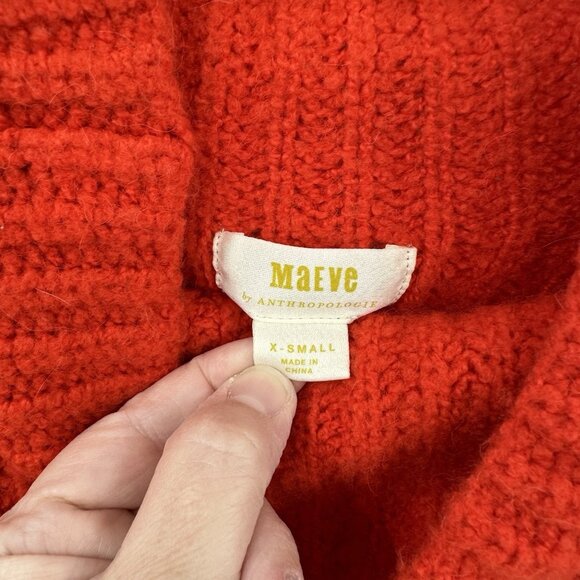 MAEVE ANTHROPOLOGIE ATHENA cowl neck sweater cropped ribbed wool alpaca red XS - Picture 6 of 9
